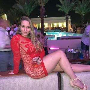 Red mesh dress with tan lining